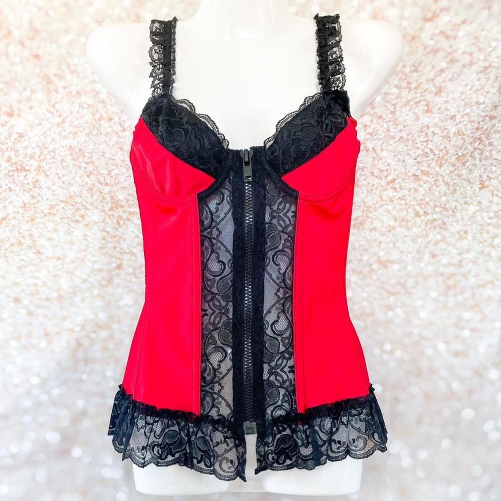 Red and black lace bustier